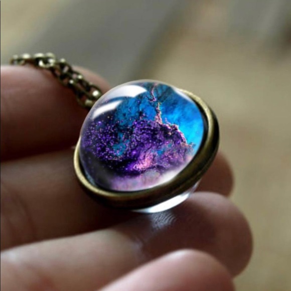 DOUBLE SIDED GALAXY GLASS PENDANT JEWELRY - Picture 5 of 14